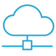 Blue outline cloud and connection symbol illustrating ZimVie’s cloud-based access to treatment planning without extra software costs.